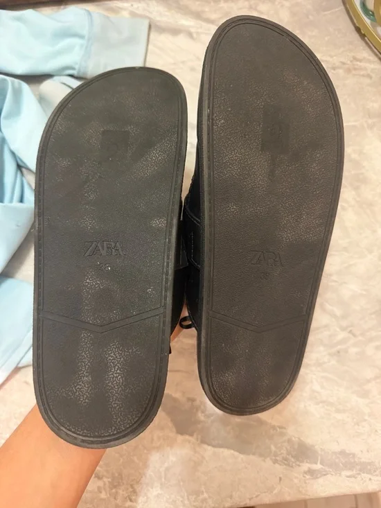 Zara Black Leather Slip-On Mules with Gold Bamboo Buckle - Picture 3 of 6